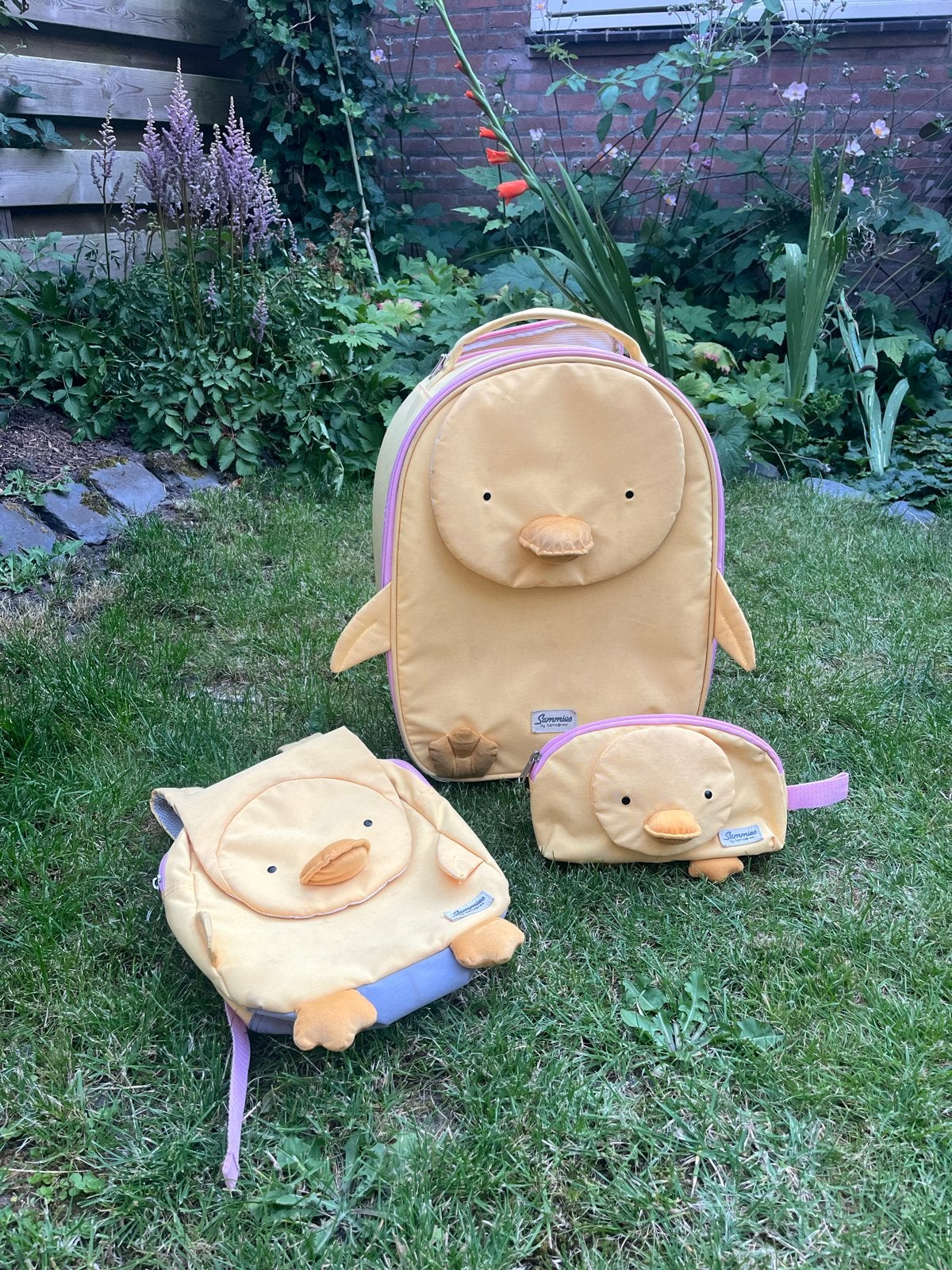 Samsonite Sammies Eend Rolkoffer, Rugzak en Toilettas Set, Ophalen, Gebruikt, Geel, 30 cm of meer