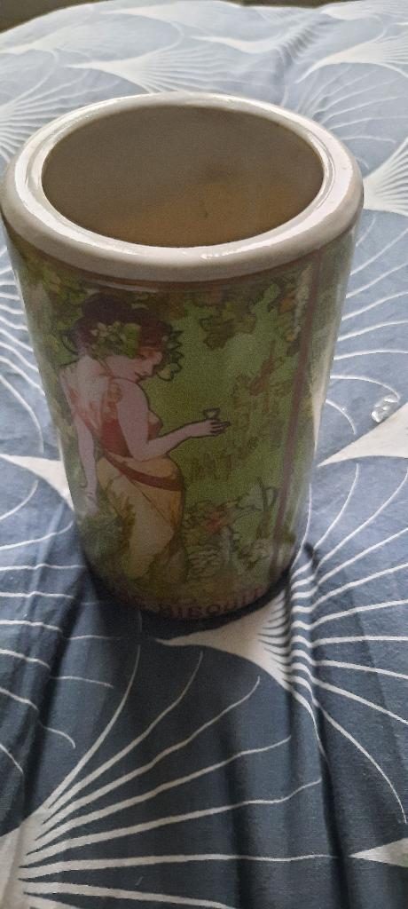 MUCHA, VINTAGE ART NOUVEAU VAAS, COGNAC BISQUIT, Antiek en Kunst, Ophalen of Verzenden