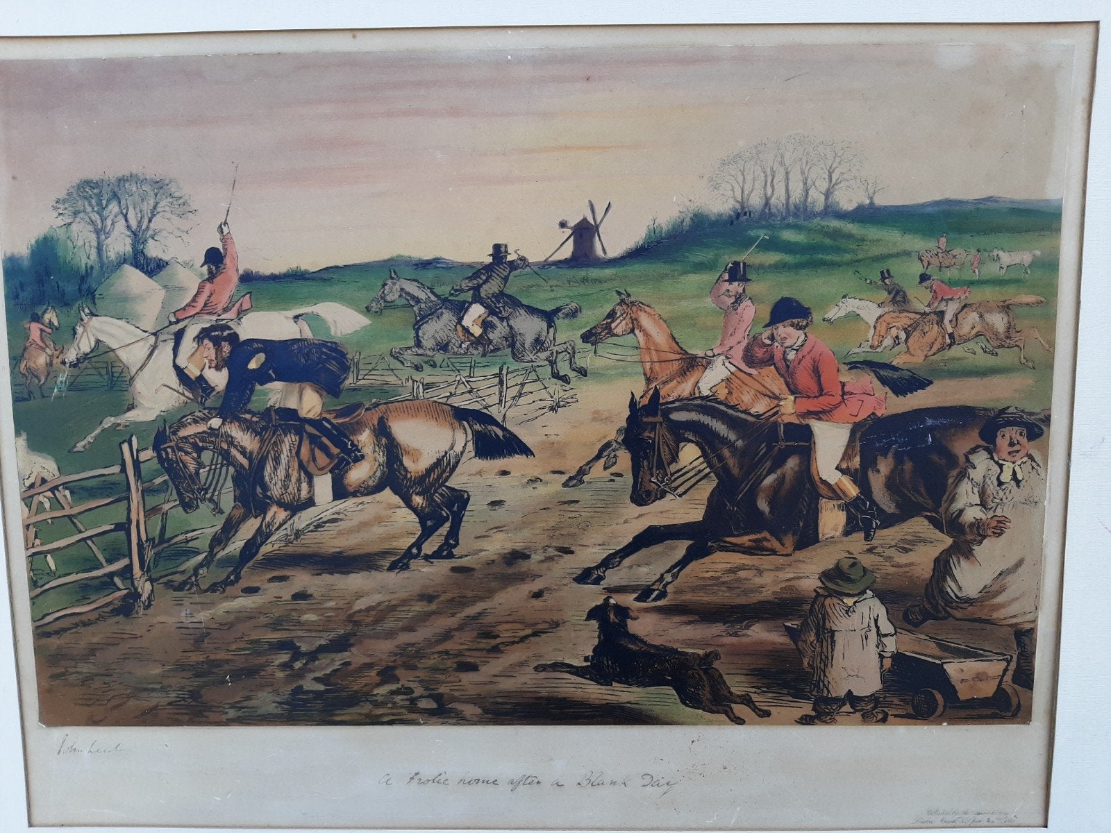 Oude jachtprent /a frolic home after a blank day/ John Leech, Antiek en Kunst, Kunst | Schilderijen | Klassiek, Ophalen, Klassiek