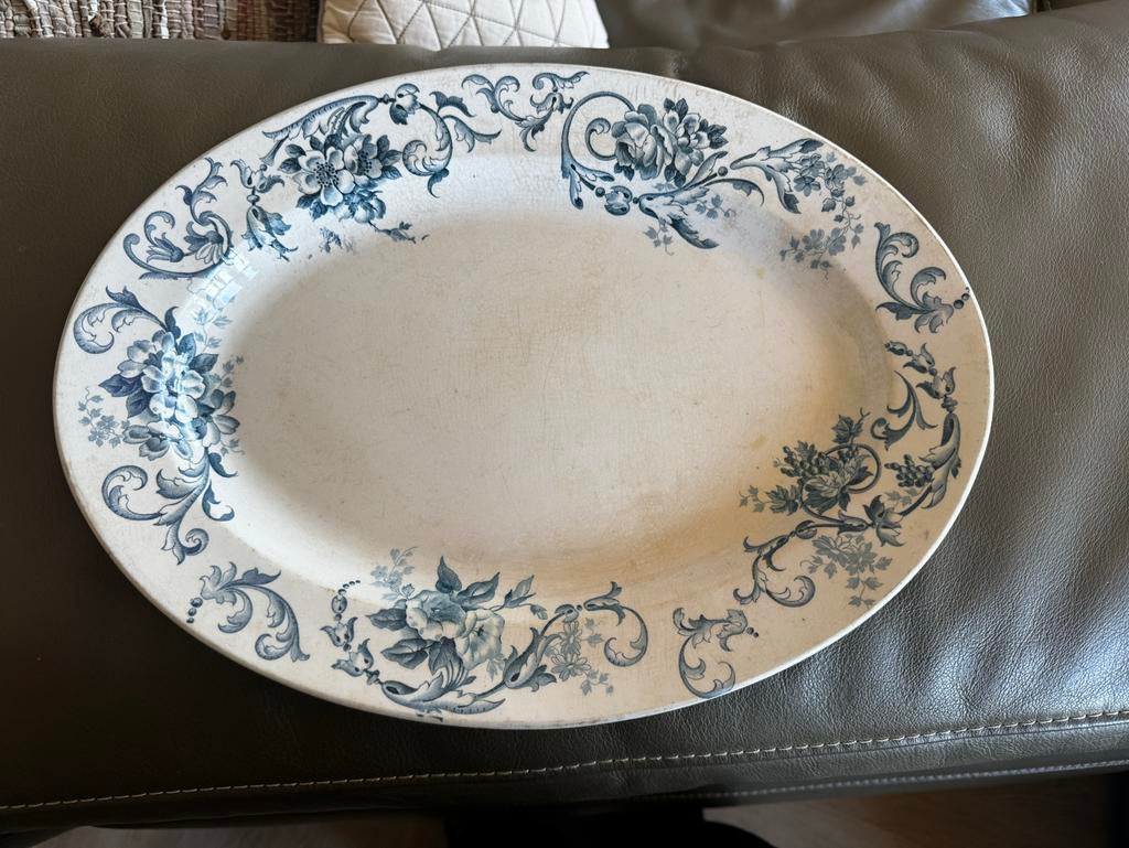 Antieke ovale schaal met blauw bloemmotief - Moskou BFK, Ophalen of Verzenden