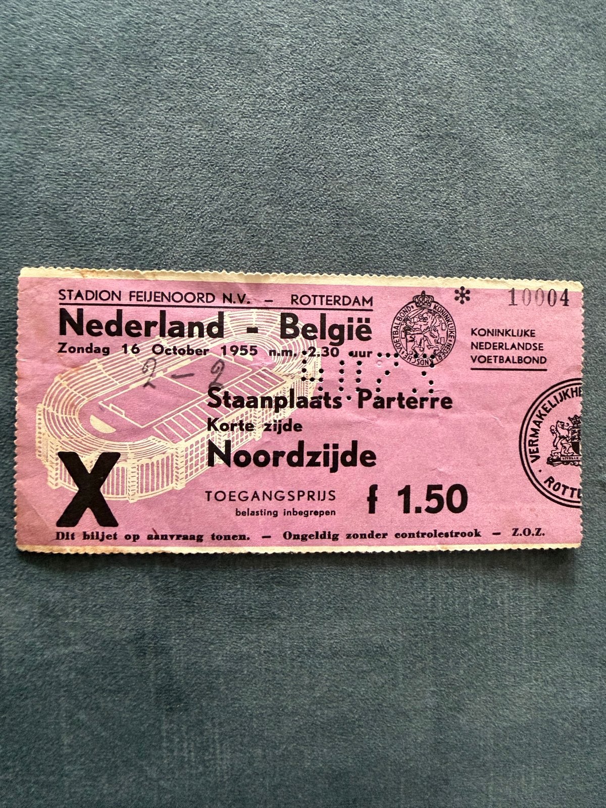 Toegangsticket voetbalinterland Nederland- België 1955, Ophalen of Verzenden, Gebruikt