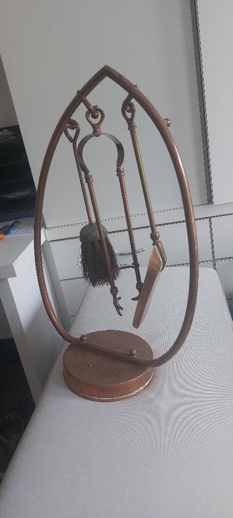 Antieke koperen haardset 3-delig, Antiek en Kunst, Ophalen, Koper