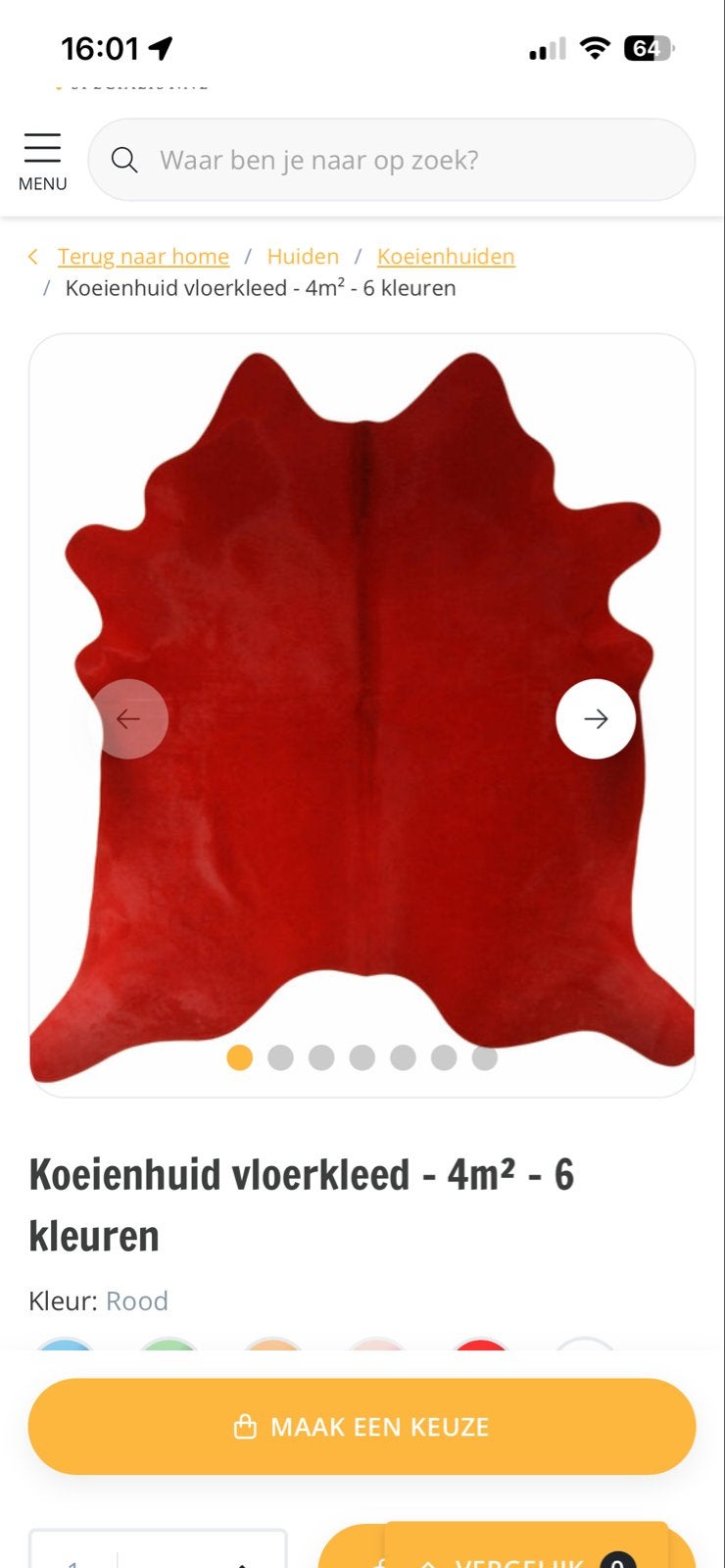 Rood koeienhuid vloerkleed - Rustieke uitstraling, Huis en Inrichting, Gebruikt, 150 tot 200 cm, 200 cm of meer, Ophalen of Verzenden