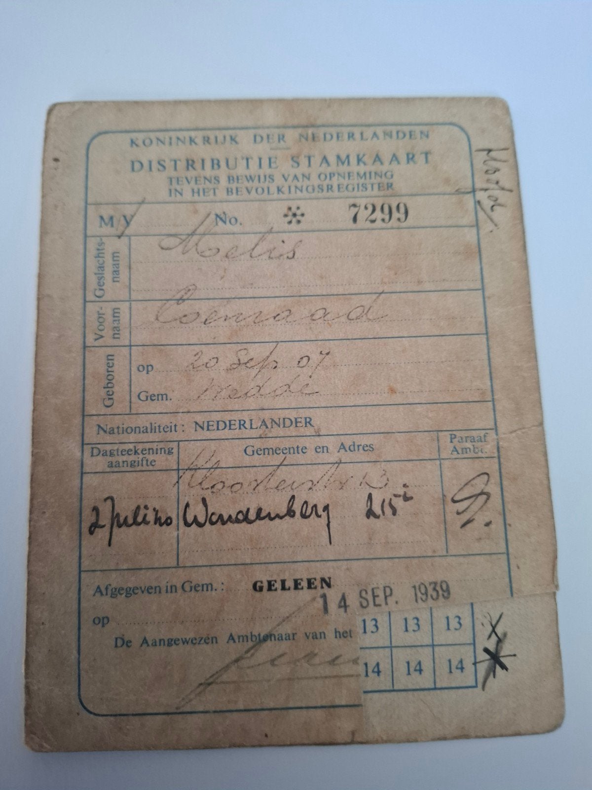 distributie stamkaart Geleen document bonkaart wo2, Verzamelen, Verzenden, Duitsland