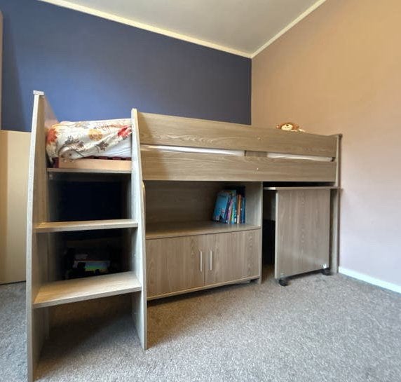 Halfhoogslaper Born Lucky Beau grijs met bureau en kast, Ophalen, Gebruikt, 90 cm, Eenpersoons