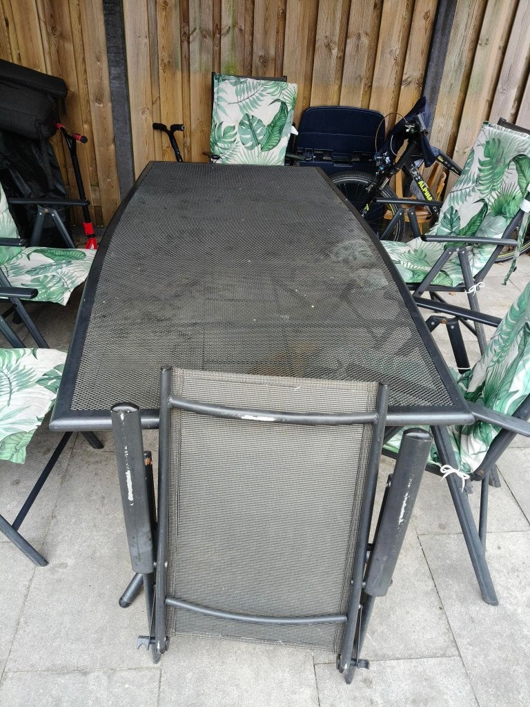 tuintafel met 6 stoelen, Ophalen, Gebruikt, 6 zitplaatsen, Aluminium