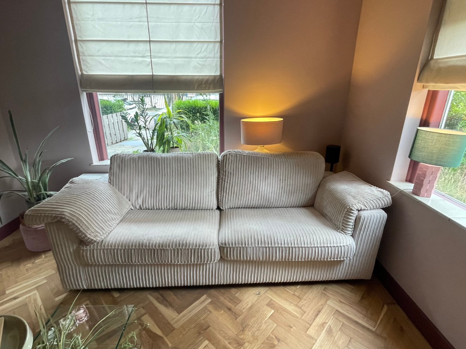 Bank (beige ribstof), Ophalen, Gebruikt, Stof