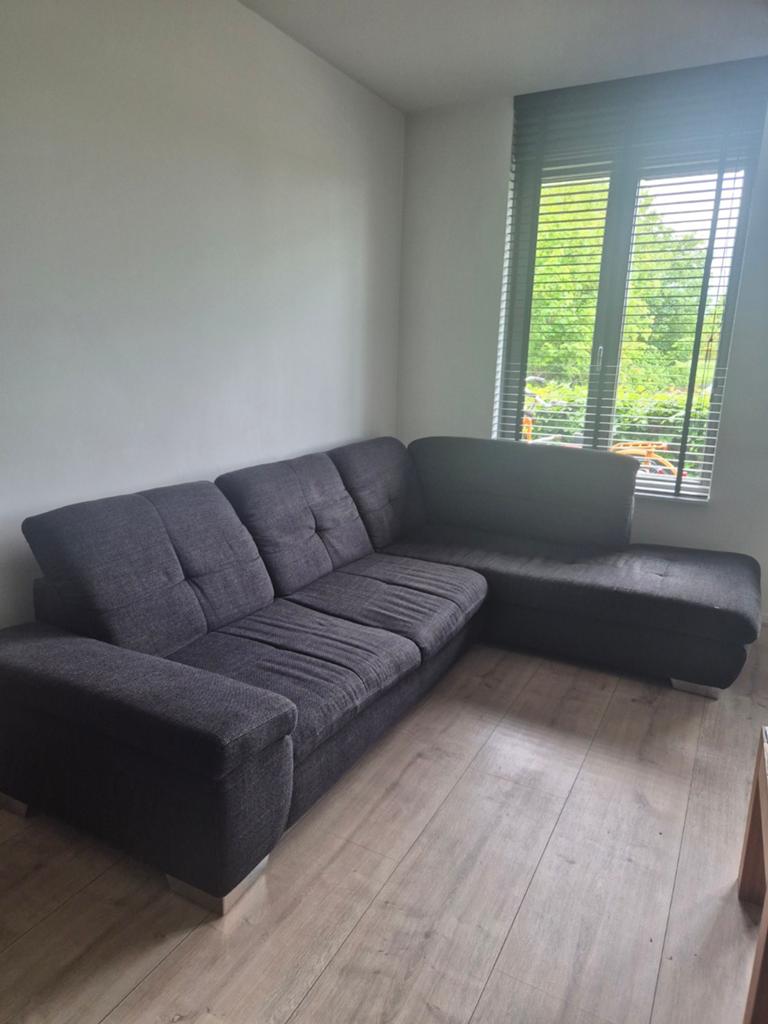 Hoekbank zwart/antraciet gemêleerd, Ophalen, 250 tot 300 cm, Gebruikt, Minder dan 75 cm
