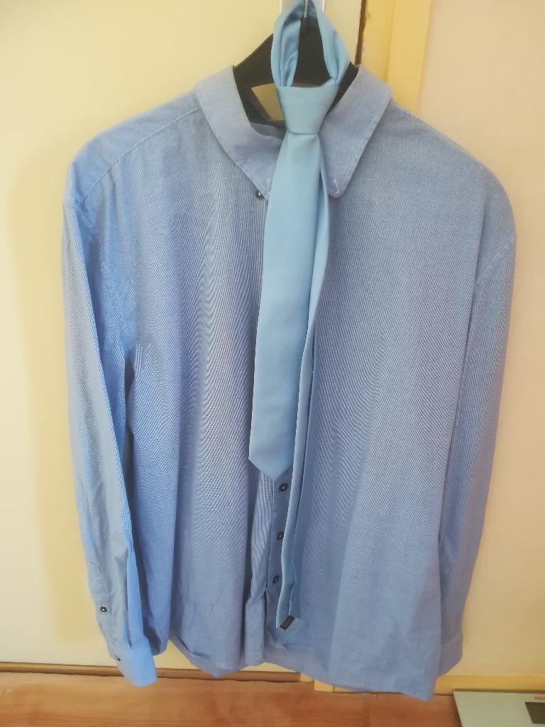 1 overhemd met bijpassende stropdas, 1 losse stropdas, Blauw, Ophalen of Verzenden, Zo goed als nieuw, Noble league