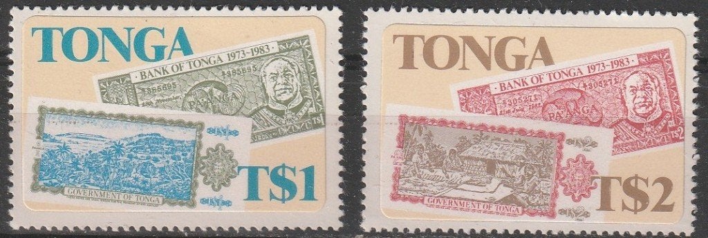 5206. Tonga 859/60 pfr.  10 jaar Bank, Ophalen of Verzenden, Postfris