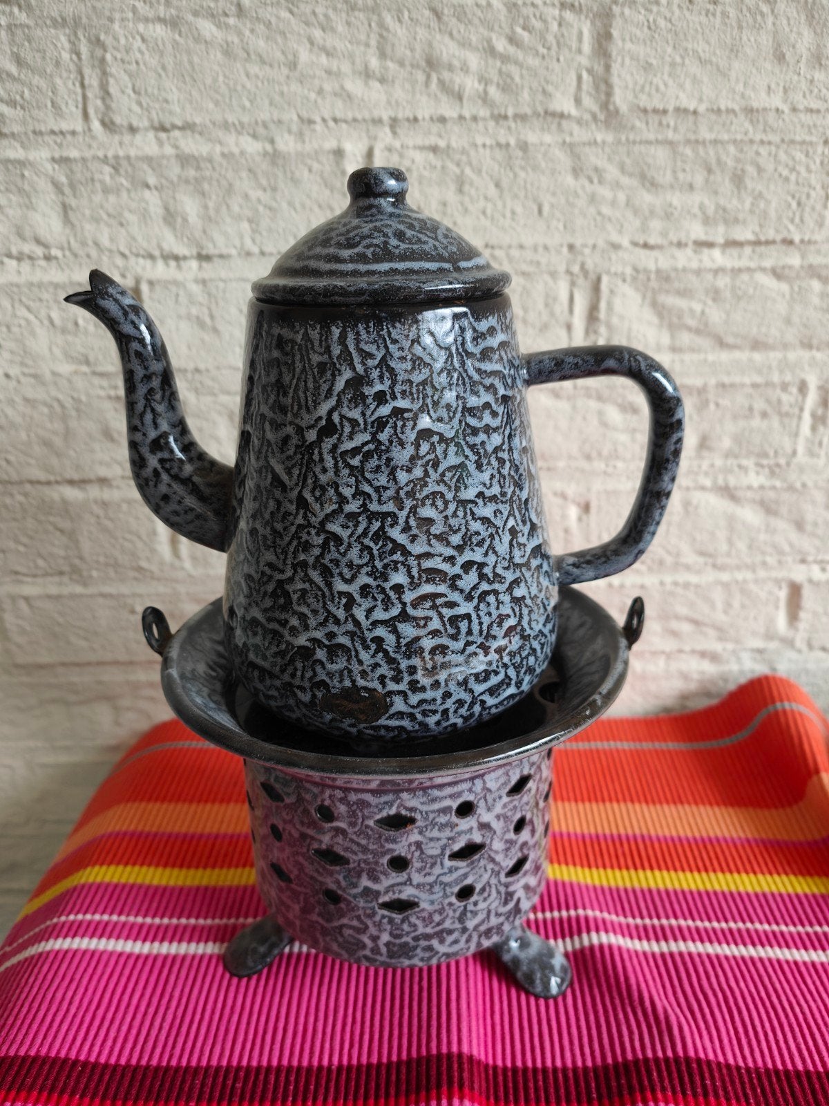 Vintage geëmailleerde koffiepot met rechaud, Ophalen of Verzenden