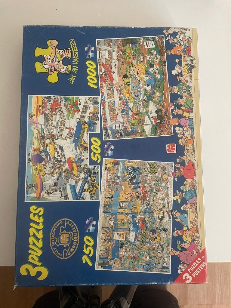 Jan van Haasteren puzzels 3 stuks in 1 doos, Ophalen of Verzenden, 500 t/m 1500 stukjes, Gebruikt, Legpuzzel