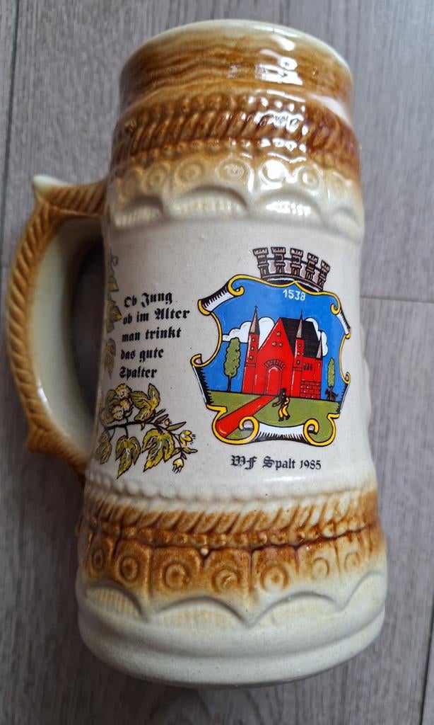 Vintage Duitse bierpul stein reliëf 18 cm, Ophalen of Verzenden