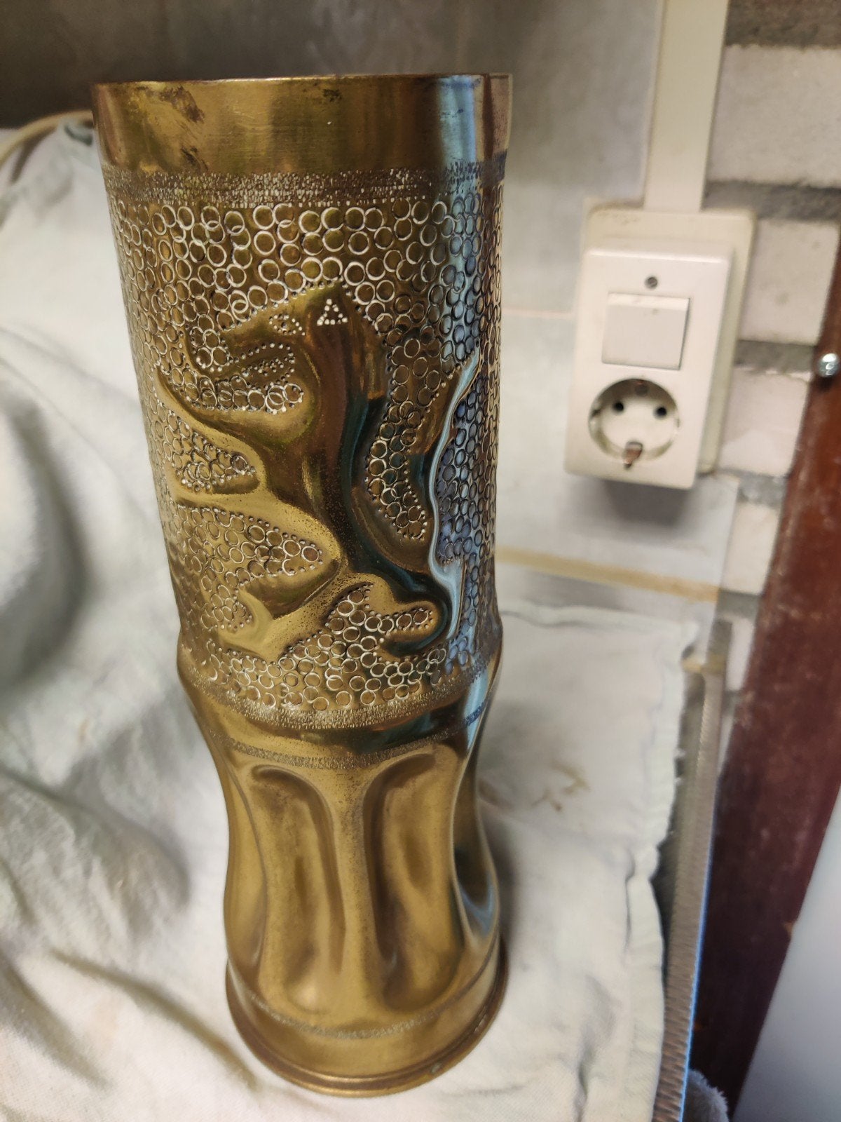 Koperen Hulzen met Mooie Opdruk - Uniek Decoratiestuk, Antiek en Kunst, Ophalen of Verzenden, Koper