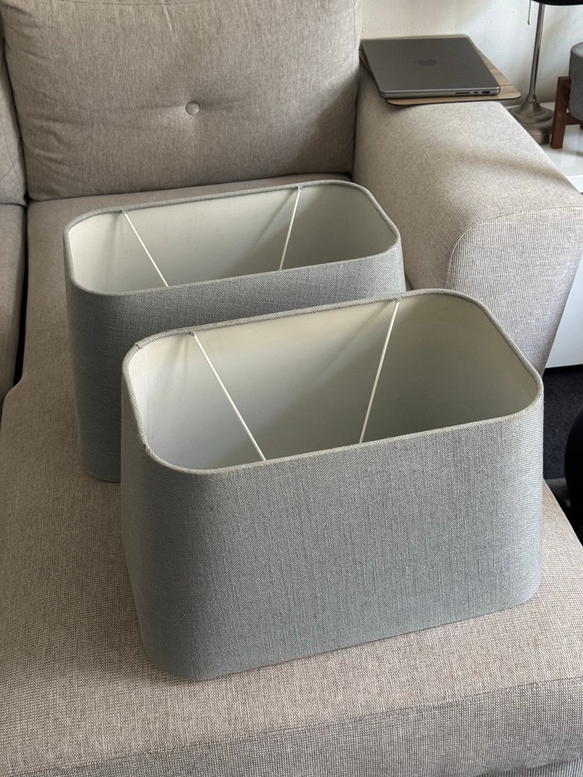 Set van 2 Rechthoekige Lampenkappen/Lampshade- Grijs Textiel, Ophalen, Zo goed als nieuw, Textiel, Grijs