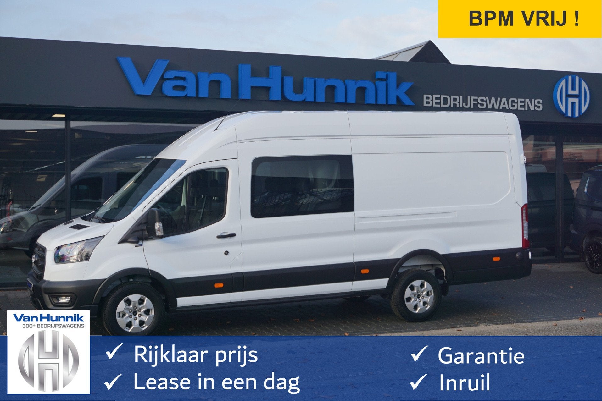 Ford Transit 350L 130PK L4H3 Dubbel Cabine Vol optie 10x op, Auto's, Gebruikt, 4 cilinders, 2800 kg, Wit