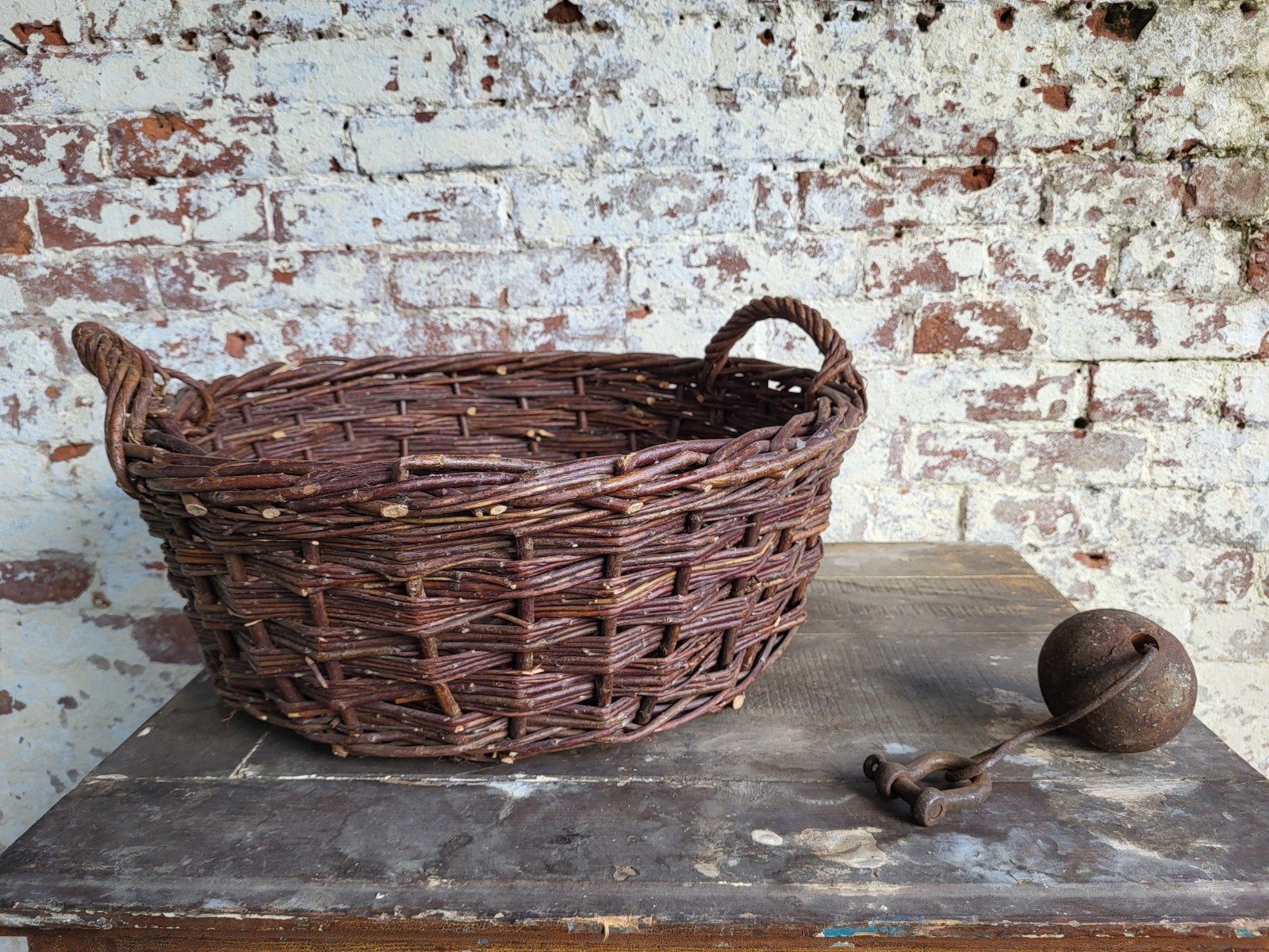 brocante Franse rietenmand/ aardappelmand/ allegonda, Ophalen of Verzenden