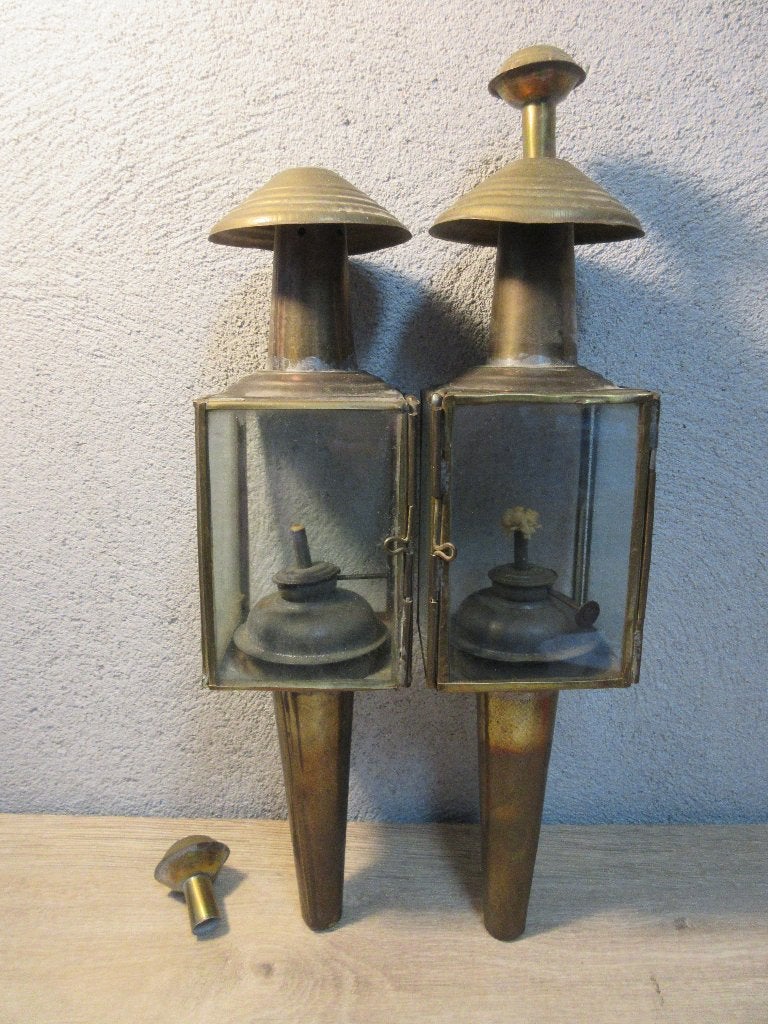 Koperen koetslamp olielamp, Antiek en Kunst, Ophalen of Verzenden