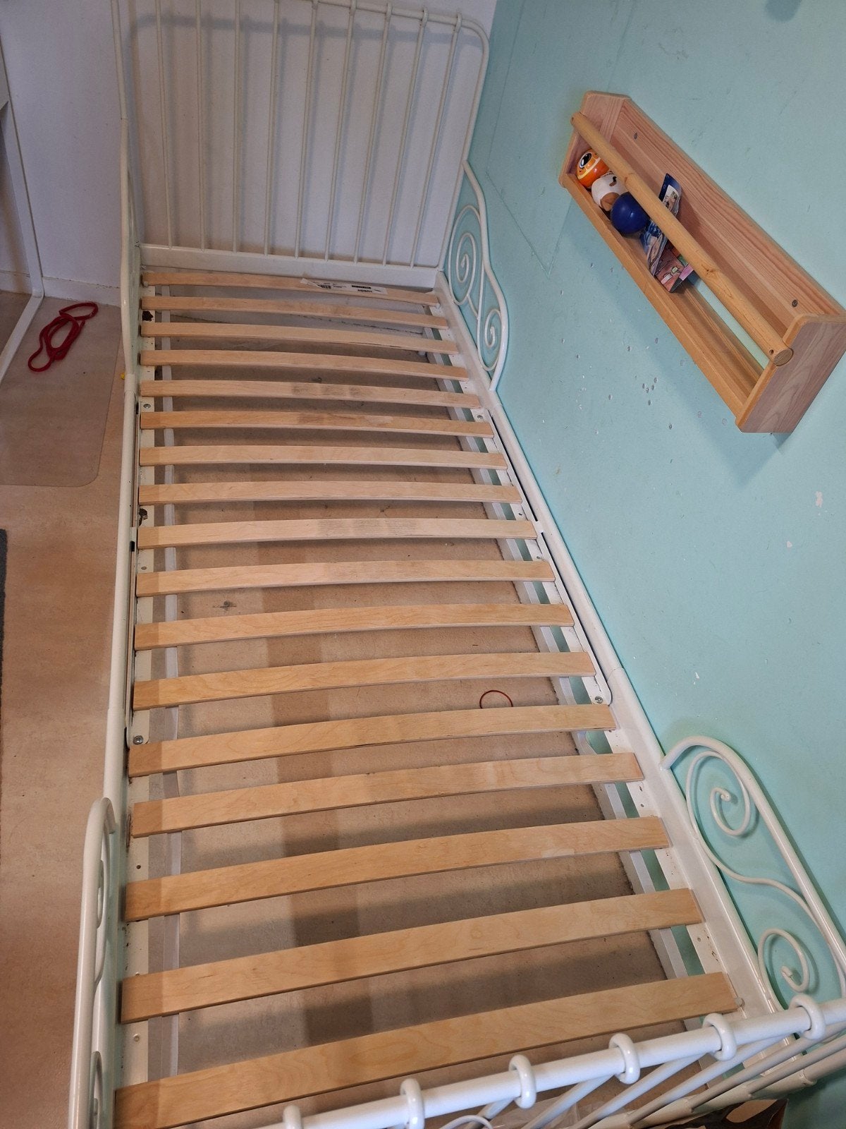 Meegroeibed Ikea Minnen brocant krullen wit incl luroy latte, Ophalen, Gebruikt, 70 tot 85 cm, Lattenbodem