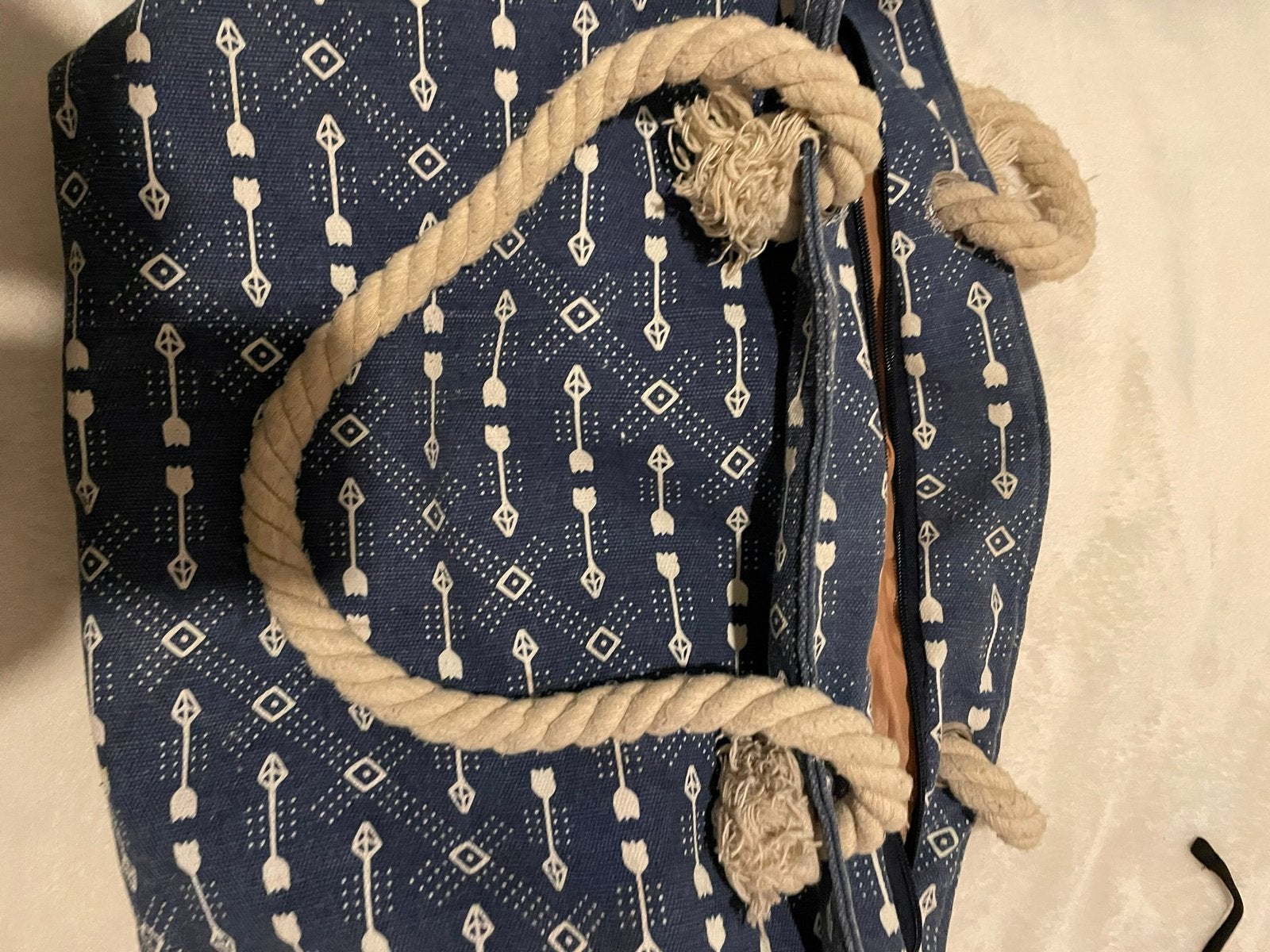 Leuke blauw witte strandtas met  touw koord hengsel, Ophalen of Verzenden, Zo goed als nieuw, Blauw, Overige typen