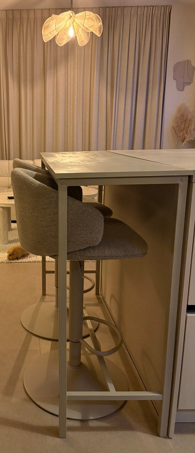 (Aanschuif) BAR met 2 bijpassende barkrukken beige, Ophalen, Draaibaar, 60 tot 90 cm, Metaal