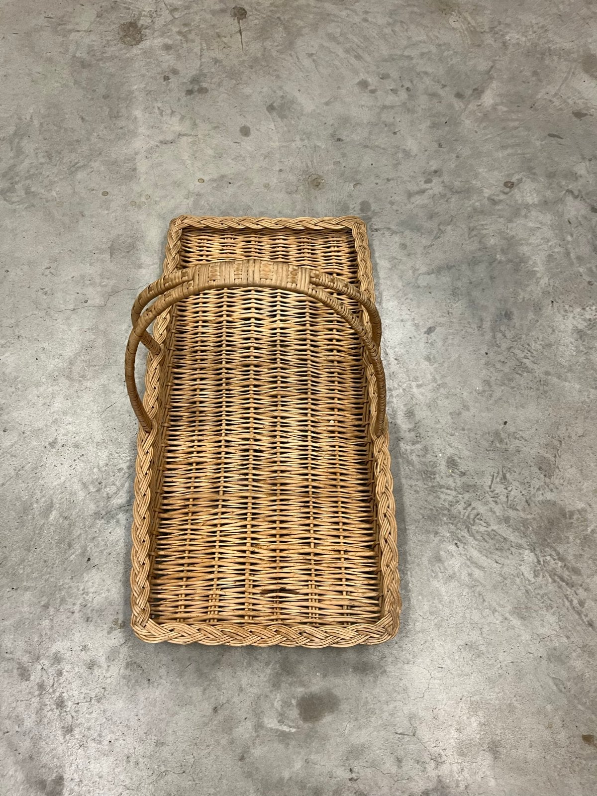 Vintage,  Franse rieten stokbroden mand, Ophalen, Gebruikt, Decoratieve rand, Natuurlijk materiaal