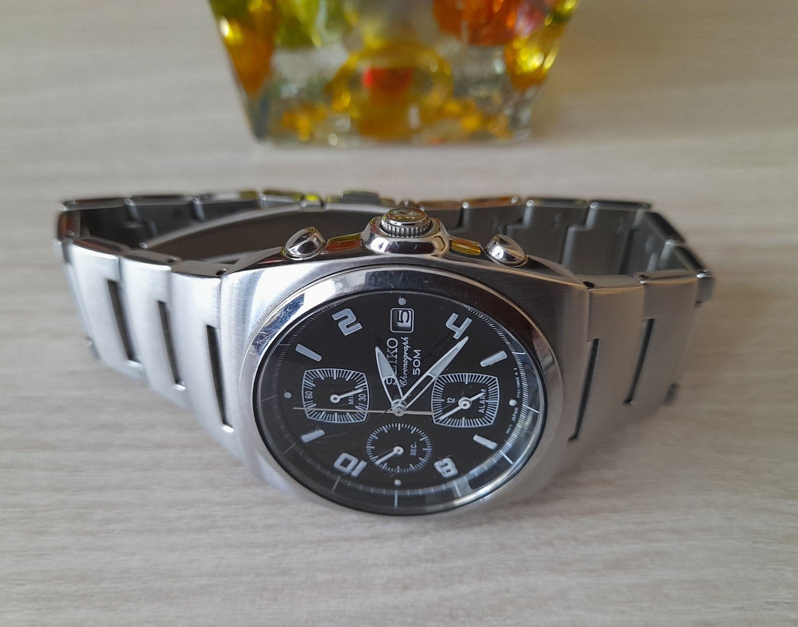 Seiko Chronograph Herenhorloge, Sieraden, Tassen en Uiterlijk, Horloges | Antiek, Ophalen, Seiko, Staal, Met bandje