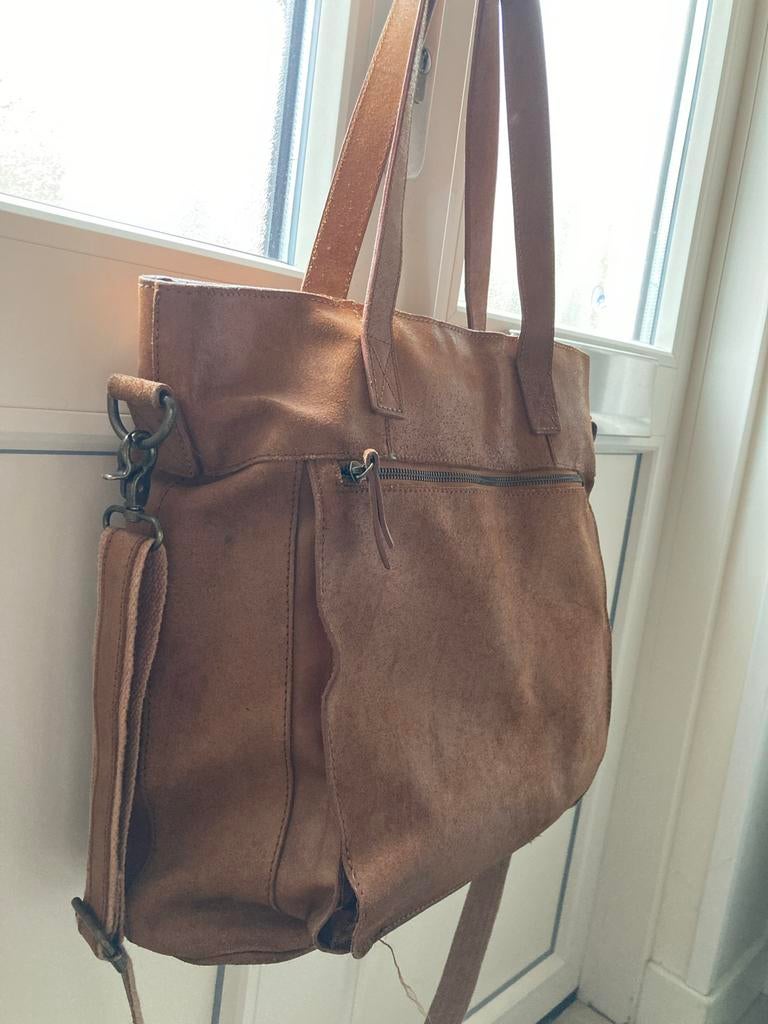 Manfield Leren Tas met Laptopvak, Ophalen of Verzenden, Gebruikt, Bruin, Overige typen