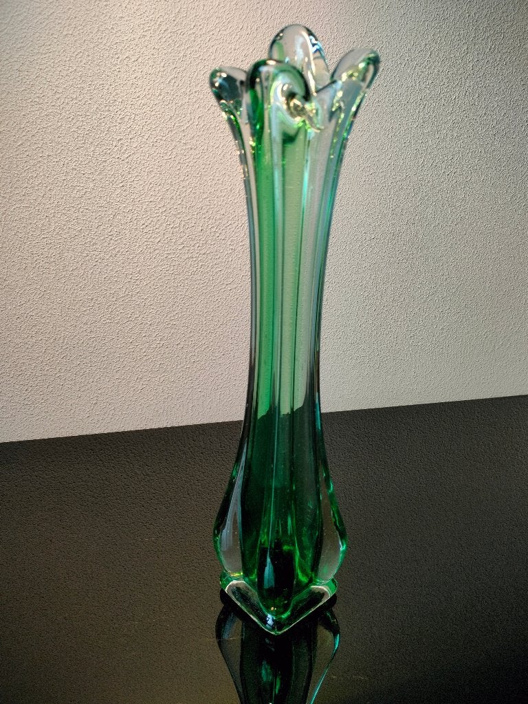 Murano Vaas Smal Groen Transparant Export USA 1950, Antiek en Kunst, Ophalen of Verzenden