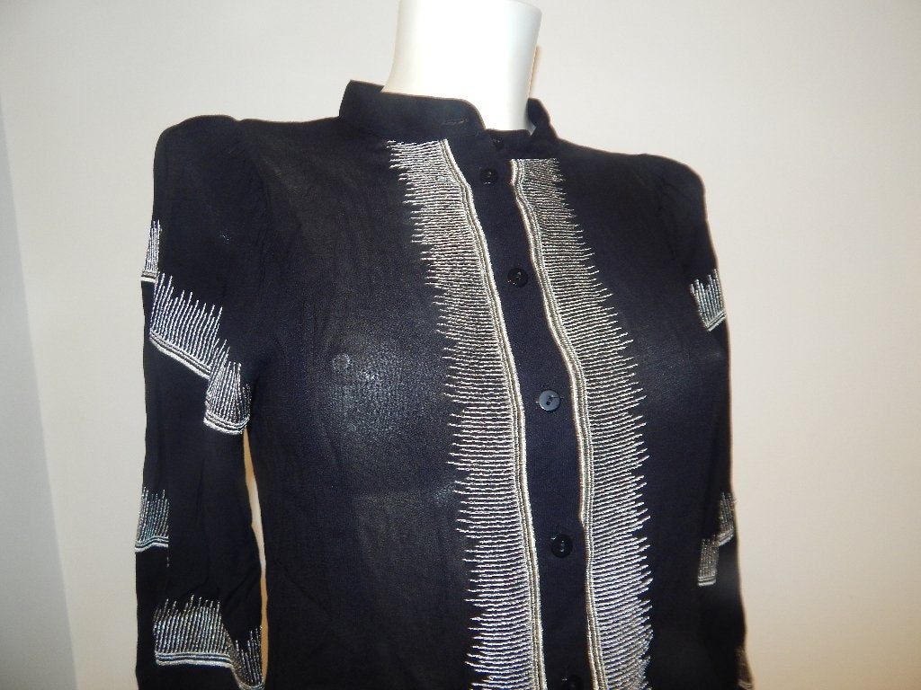 Antik Batik zwarte voile blouse zilveren sier werk stof S, Verzenden, Zwart, Zo goed als nieuw, Maat 36 (S)