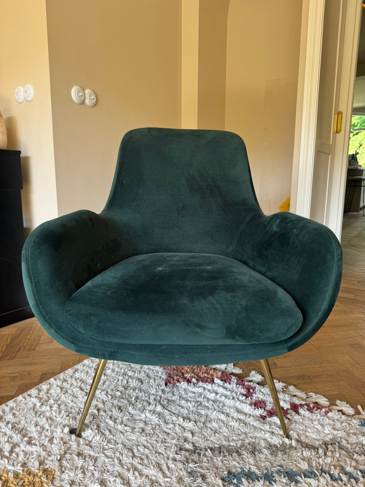 Donkergroene fauteuil Made in goede staat, Huis en Inrichting, Fauteuils, Ophalen, Overige materialen, 75 tot 100 cm, Zo goed als nieuw