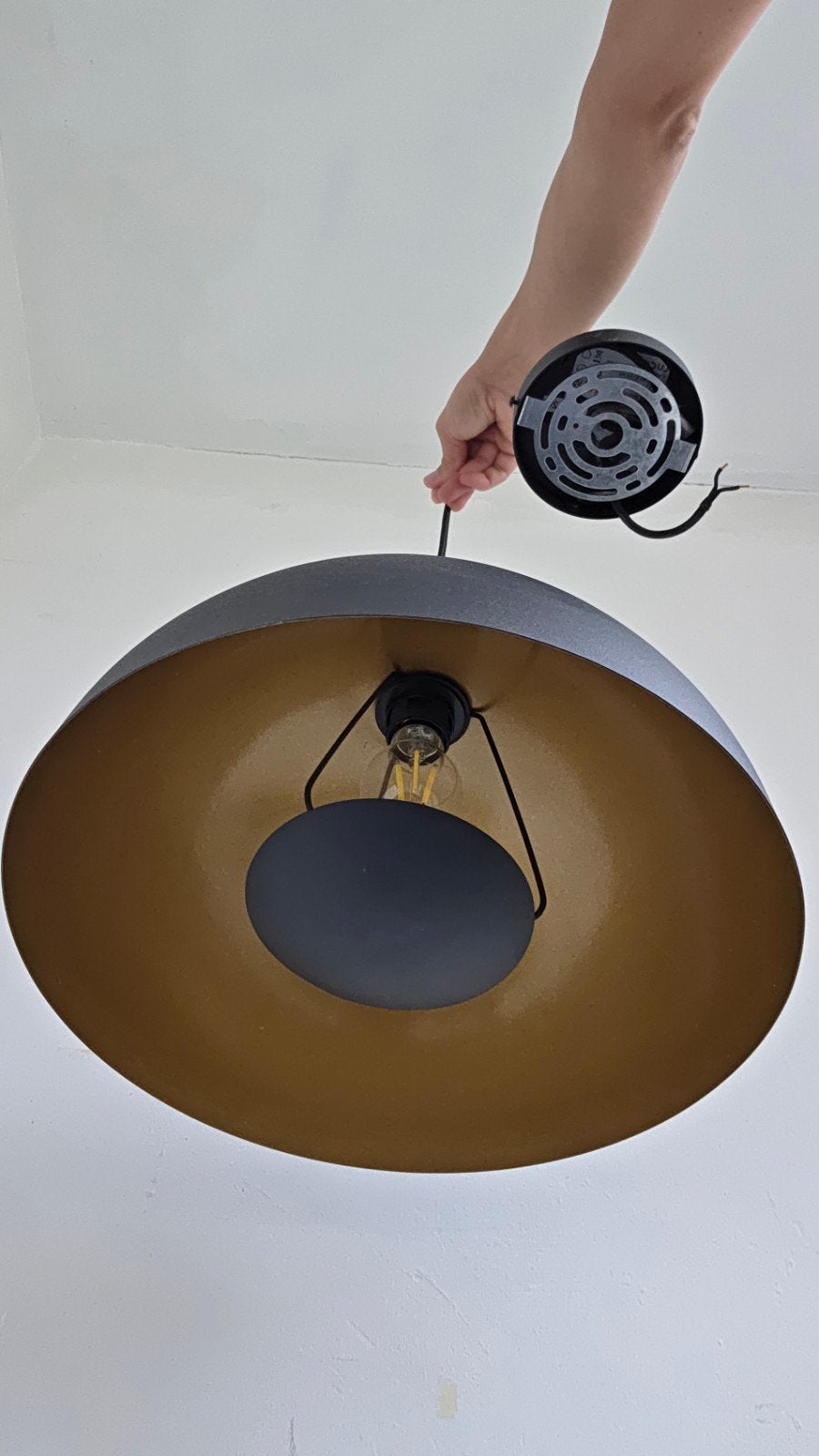 Hanglamp zwart met goud - 80 cm hoog, Ophalen, Gebruikt, Modern, Industrieel, Metaal