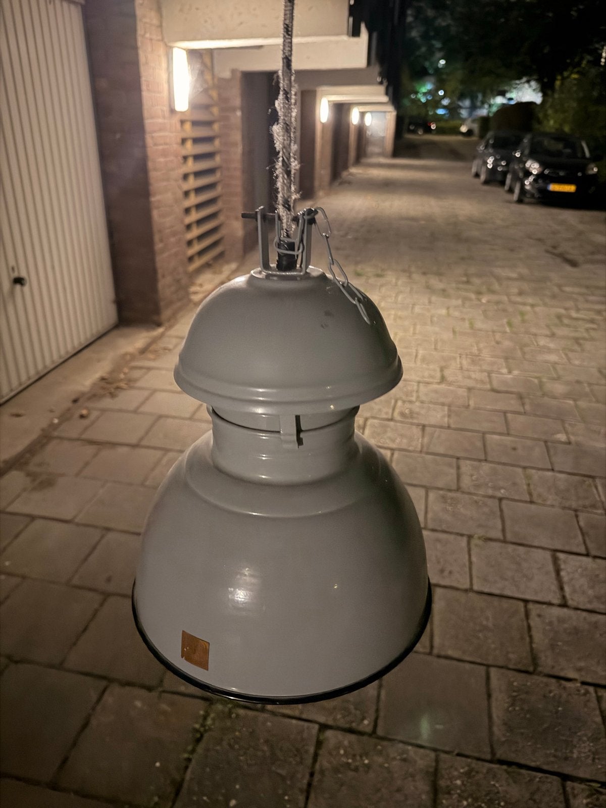 2 x Industriële stallamp hanglamp Grijs E27, Ophalen, Gebruikt, Metaal, E27 (groot)