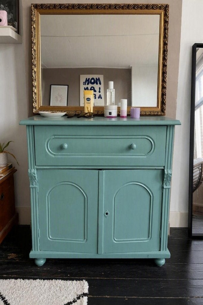 Groene ladekast / commode, Ophalen, 1 of 2 laden, 50 tot 100 cm, Zo goed als nieuw