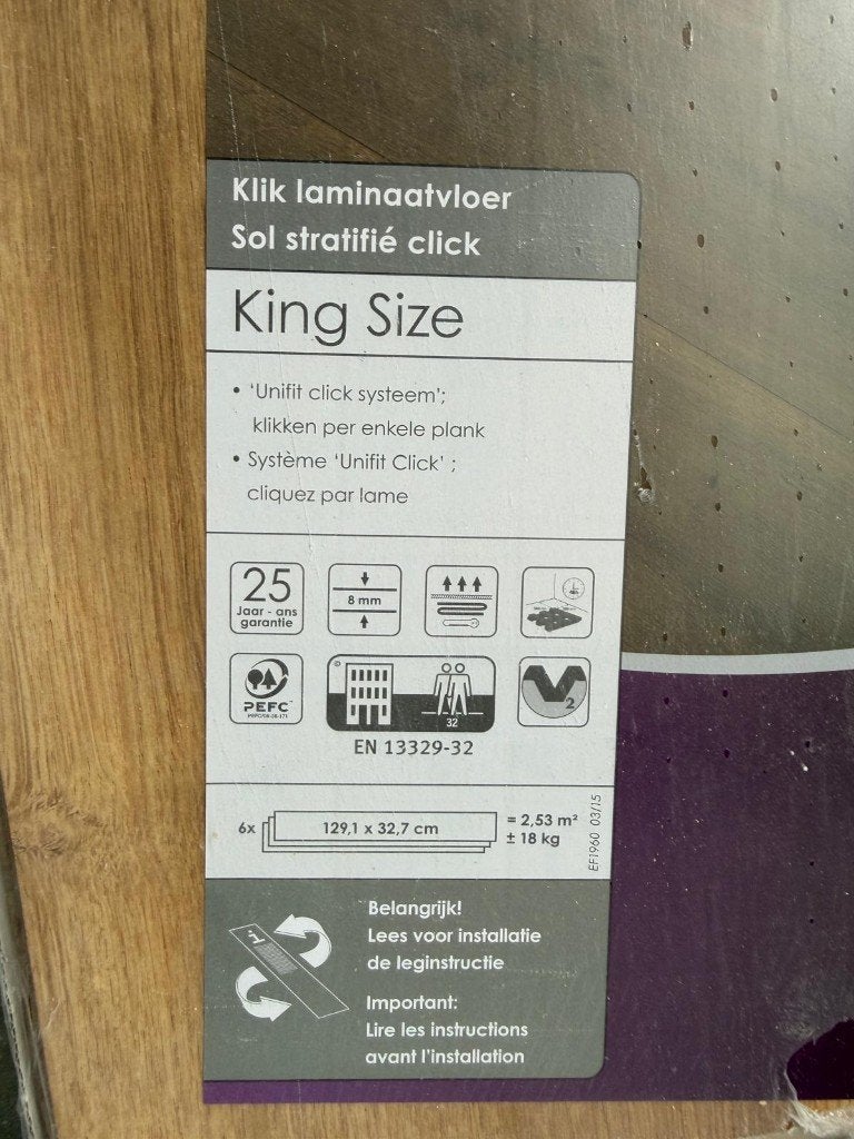 Decomode Laminaat Kingsize kliklaminaat 12,6m2 + plint, Ophalen, 30 cm of meer, 50 tot 150 cm, Nieuw