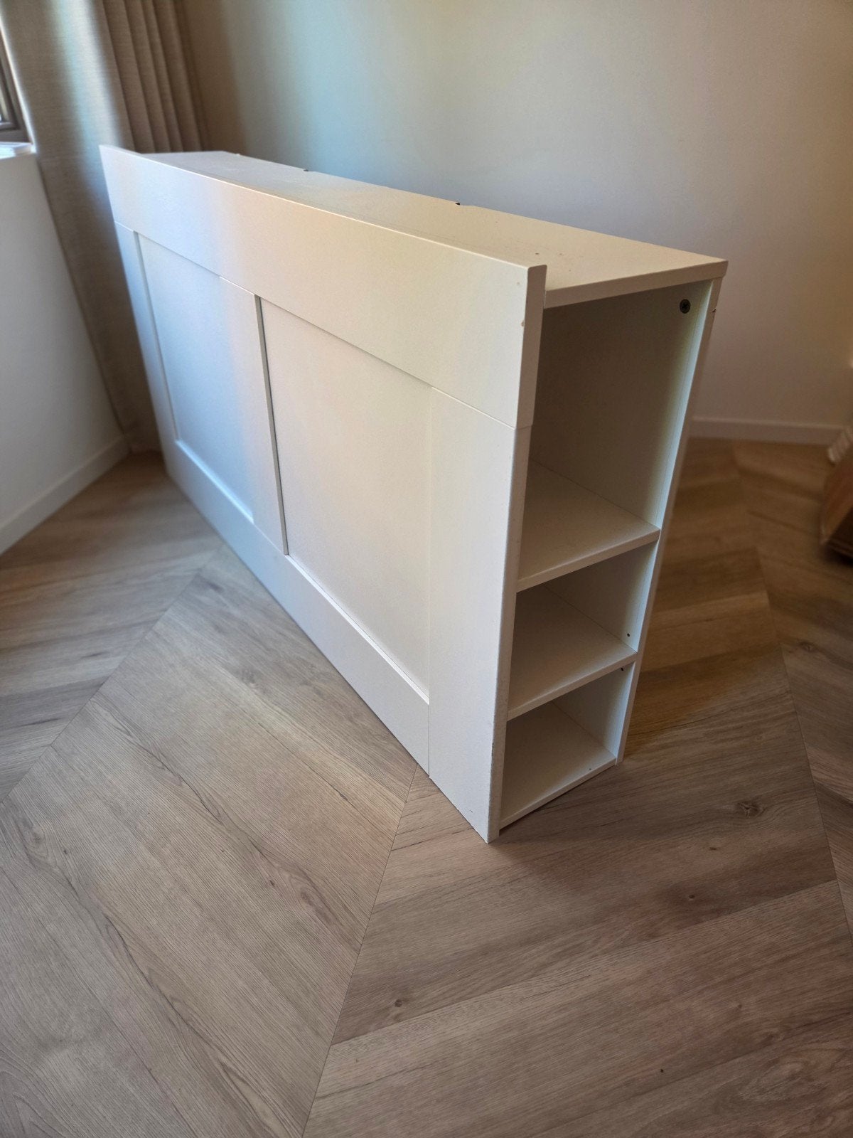 GRATIS: IKEA Hoofdbord (140cm breed)  met opbergruimte, Ophalen, Gebruikt, Wit, Tweepersoons