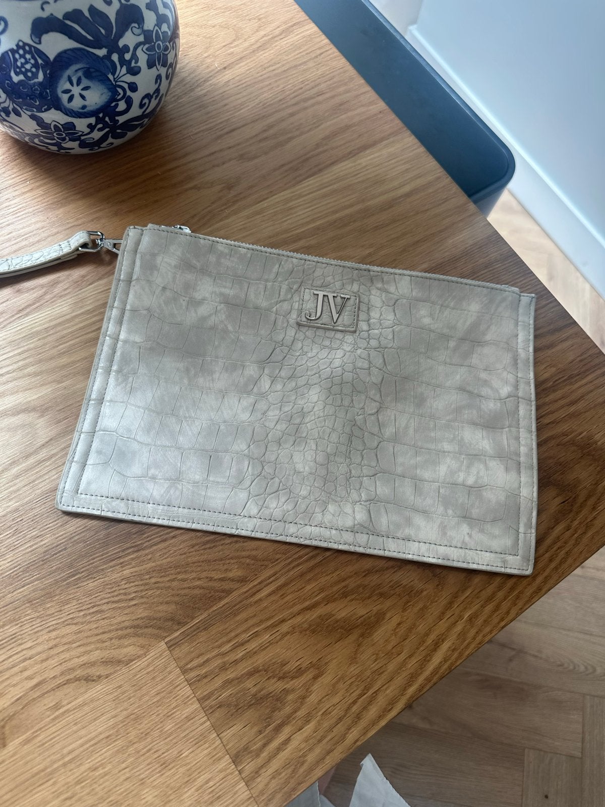 Clutch Josh V Grijs Wit Beige Handtas Tasje, Ophalen of Verzenden, Gebruikt, Grijs, Handtas