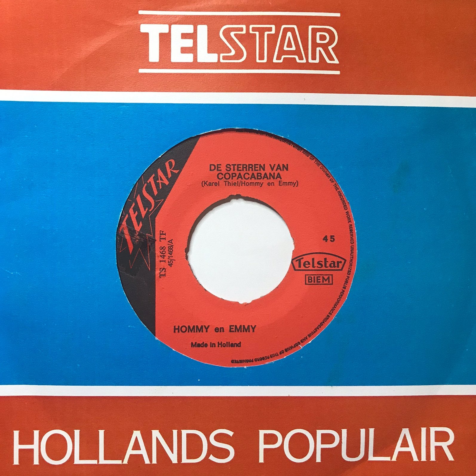 Hommy & Emmy - De sterren van Copacabana, Cd's en Dvd's, Vinyl Singles, Ophalen of Verzenden, Zo goed als nieuw, Nederlandstalig
