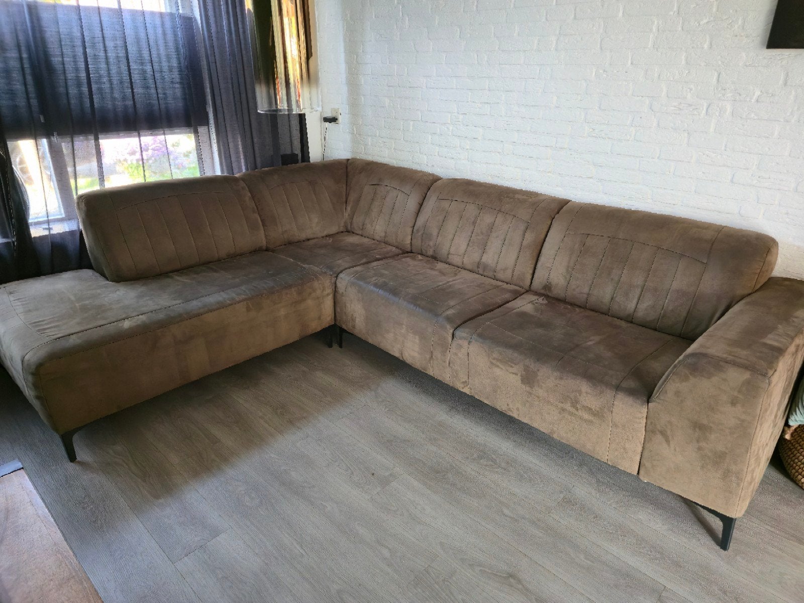 Groene hoekbank - 2.85m breed, 2.30m lang, Huis en Inrichting, Ophalen, Gebruikt, Stof, Modern