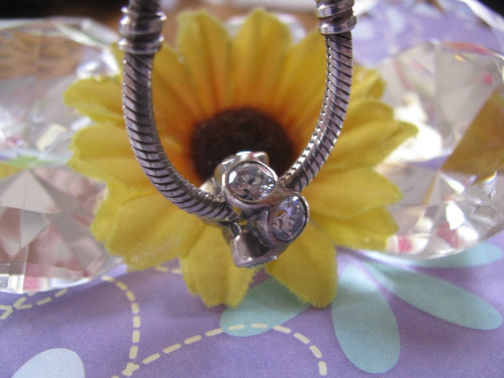 Bedel * zilver + 6 x zirkonia HELDER * ( past Pandora ), Overige merken, Ophalen of Verzenden, Zo goed als nieuw, 1 bedel