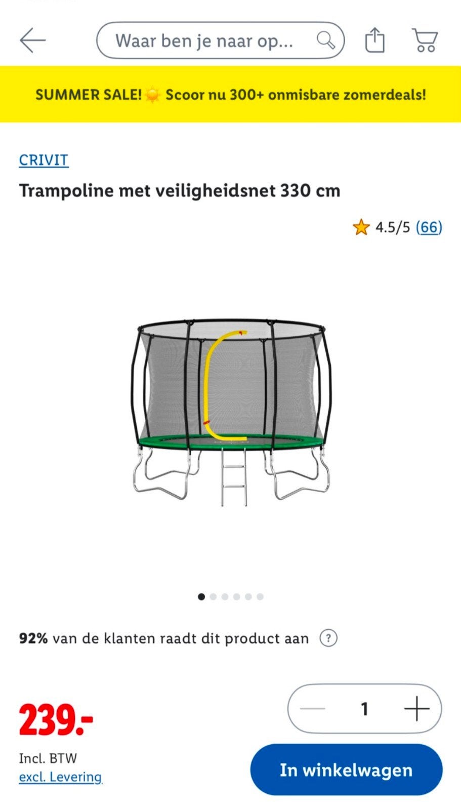 Gratis Crivit Trampoline met veiligheidsnet 330 cm, Ophalen, Gebruikt