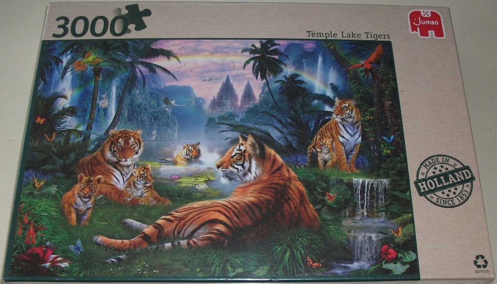 Puzzel *** TEMPELMEER TIJGERS *** 3000 stukjes Jumbo *NIEUW*, Hobby en Vrije tijd, Ophalen of Verzenden, Meer dan 1500 stukjes