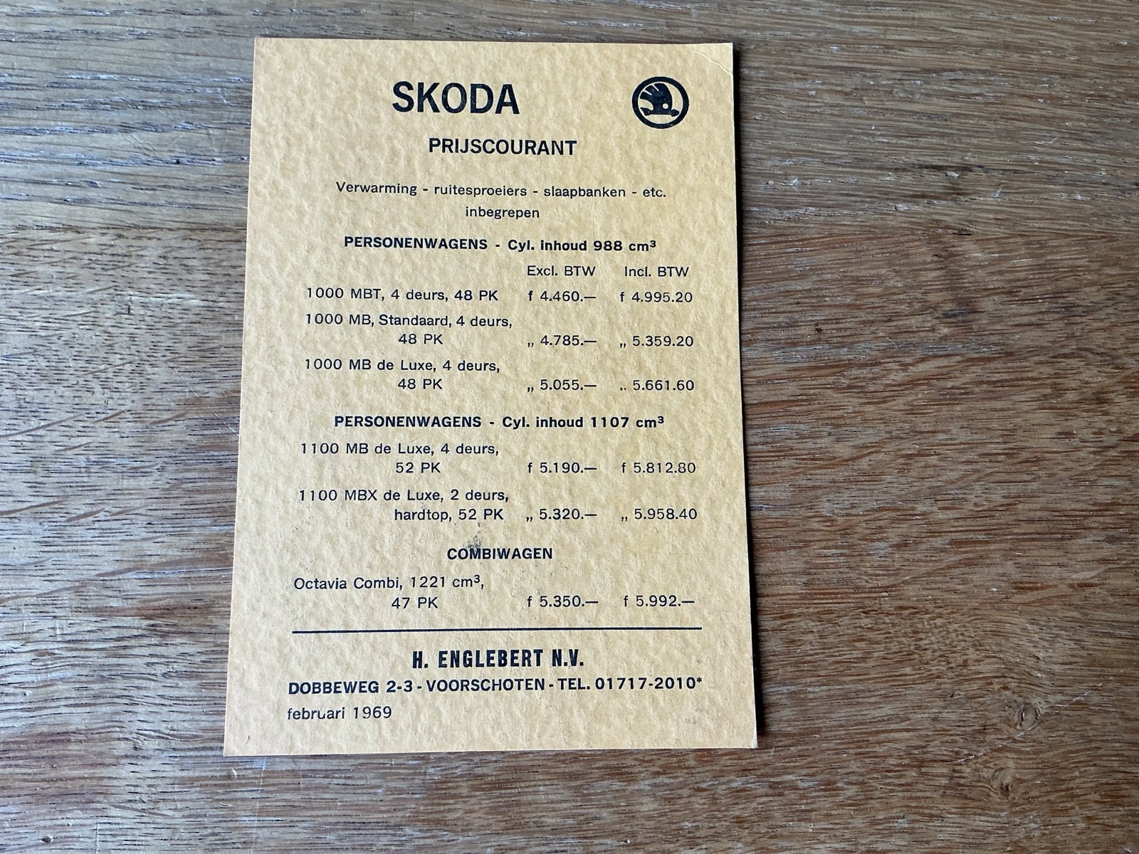 Skoda Prijscourant Februari 1969 - Origineel, Ophalen of Verzenden, Gelezen