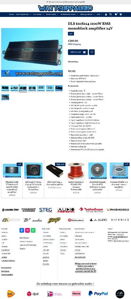 DLS 610S124 1100W RMS 24V Monoblok versterker, Auto diversen, Info@optimount.nl, Nieuw, Ophalen of Verzenden, Anholtseweg 48A 7091 HB DINXPERLO