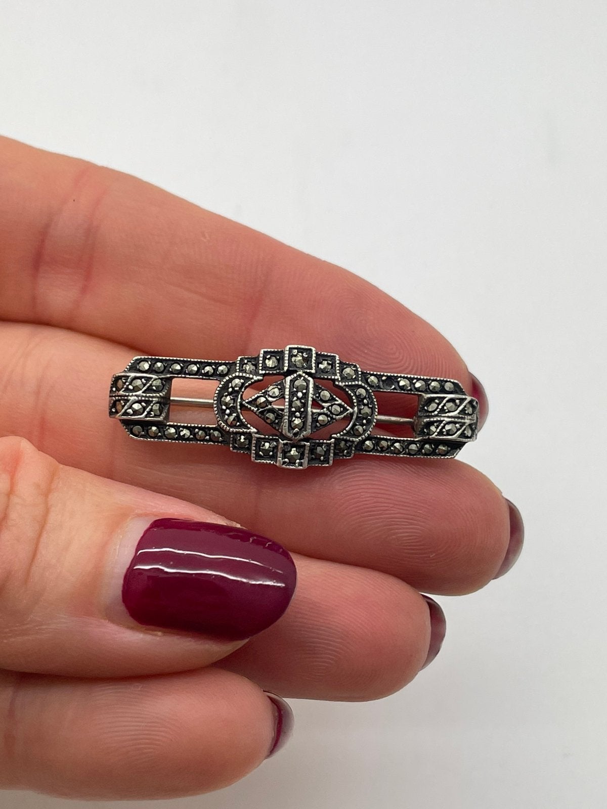 G92 Prachtige zilveren markasiet broche, Ophalen of Verzenden, Zilver, Broche, Met edelsteen