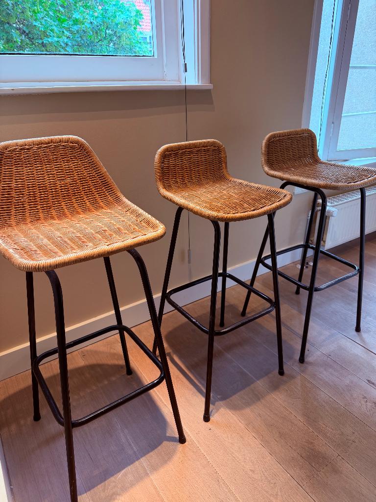 Rohé Noordwolde Rotan Barkrukken, 3 stuks €250, Antiek en Kunst, Antiek | Meubels | Stoelen en Banken, Ophalen
