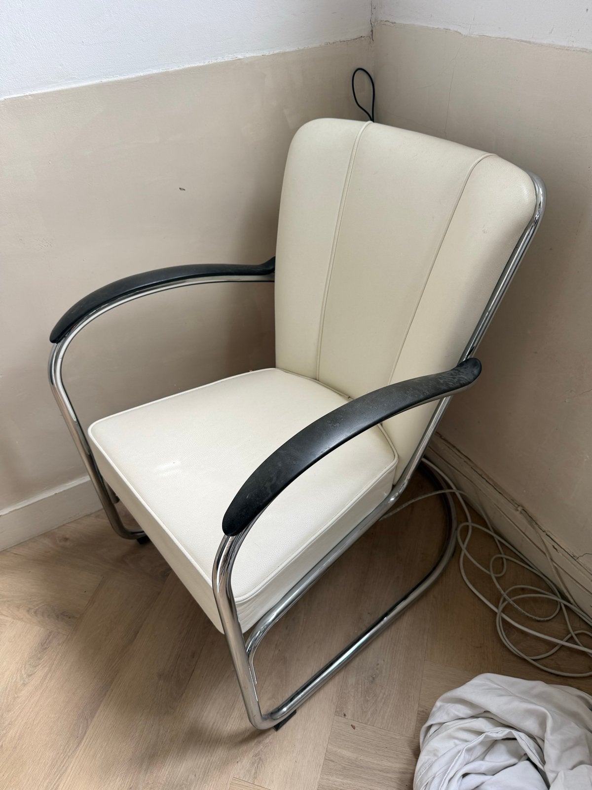 Gispen fauteuil 412 wit leder, origineel ontwerp W.H. Gispen, Ophalen of Verzenden