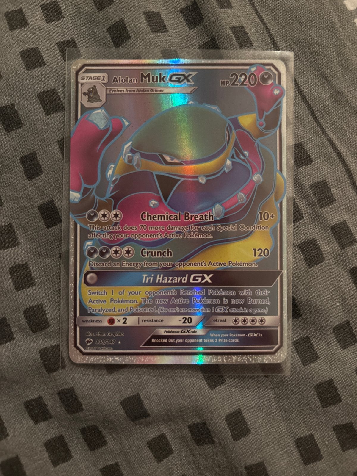 Pokémon Kaart Alolan Muk GX 220 HP, Ophalen of Verzenden, Zo goed als nieuw, Losse kaart, Foil