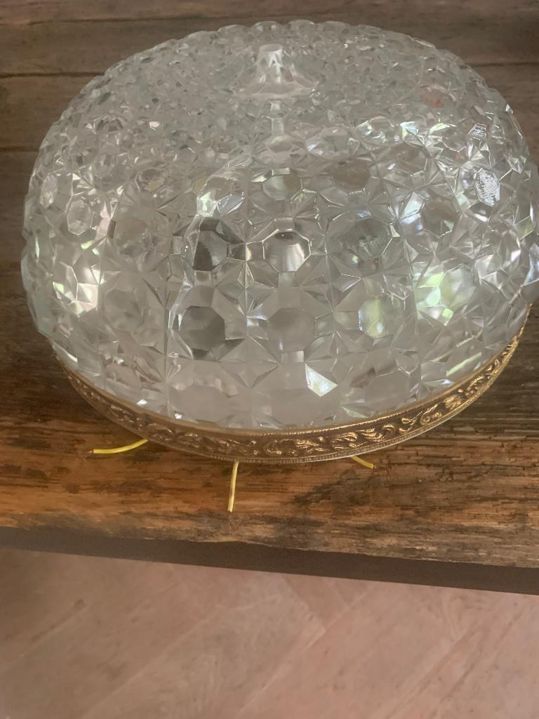 Plafonniere met Art Deco patroon glas jaren 60/ 70, Ophalen of Verzenden, Gebruikt, Glas, Vintage