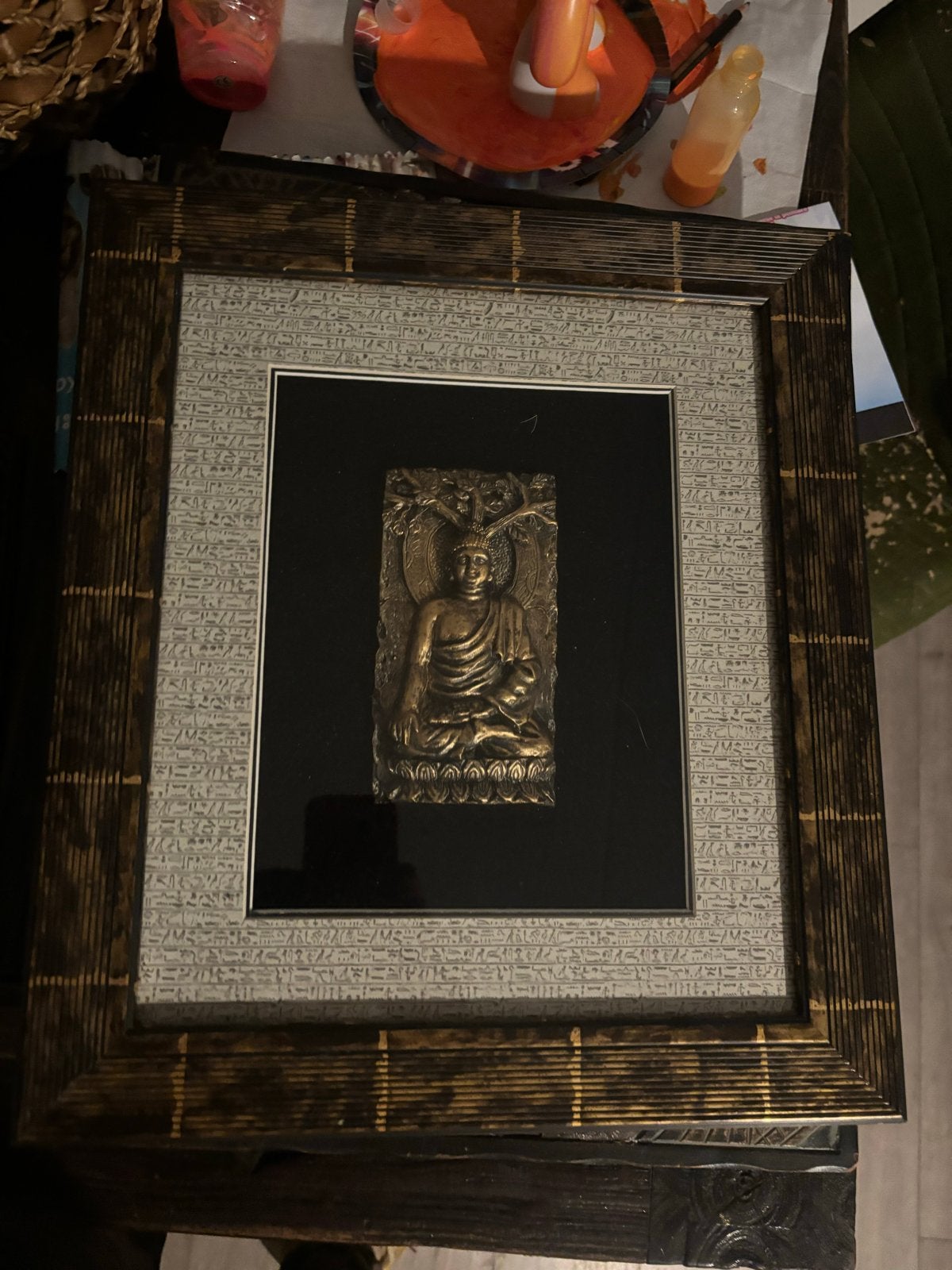 Ingelijst Boeddha Beeld - Bronskleurig, Antiek en Kunst, Ophalen, Handgemaakt, 20 - 50 cm, Beeld